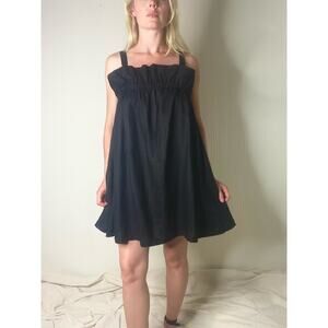 NICE MARTIN Black Linen Ruffle Strappy Mini Dress Made in AUSTRALIA US SMALL